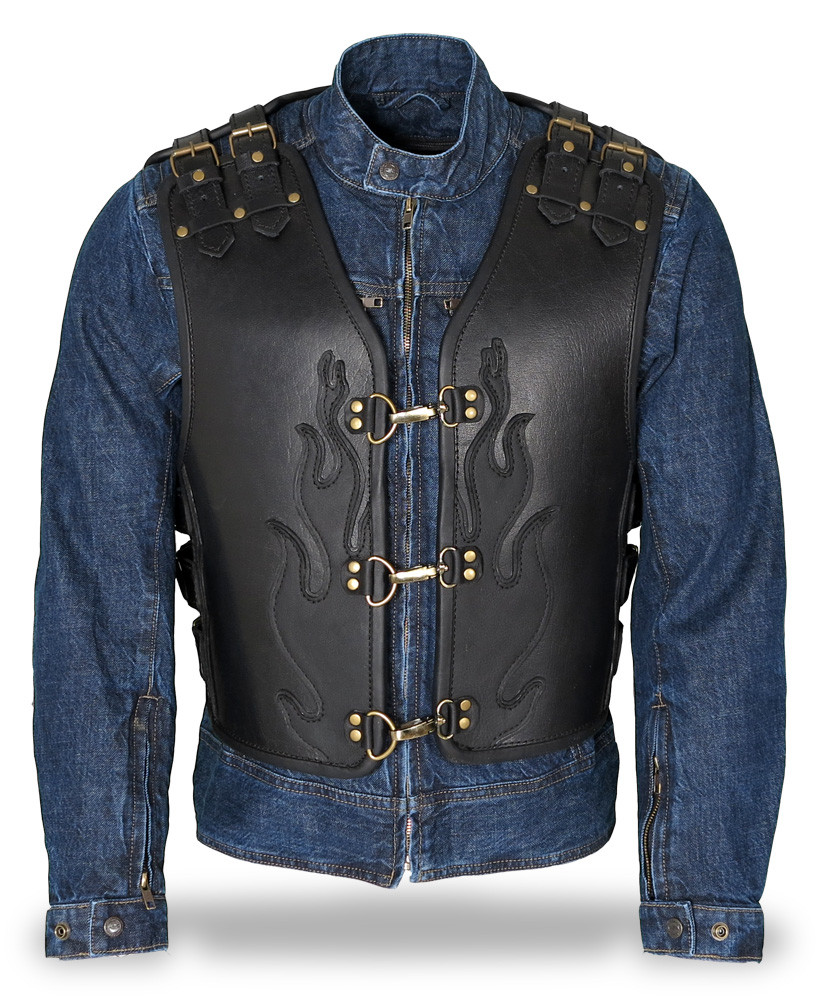 EVISU YAMANE 　Leather Down Vest　size.44 Sweep Bulletproof leather vest - Motorbike equipment from web